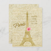 Paris Eiffel Toren Goud & Roze SAVE THE DATE Aankondigingskaart (Voorkant / Achterkant)