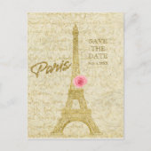 Paris Eiffel Toren Goud & Roze SAVE THE DATE Aankondigingskaart (Voorkant)