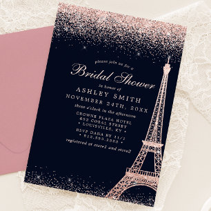 Paris Eiffel Toren Roze Goud Glans Bruiloft Feest Kaart