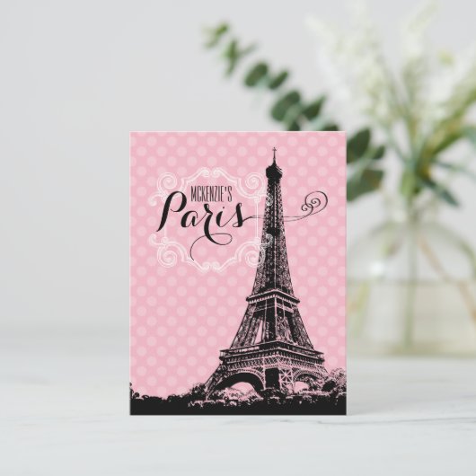 Paris Eiffel Tower Add Name Briefkaart (Staand voorkant)