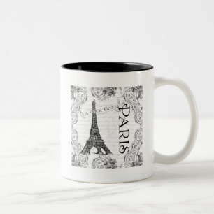 Paris Eiffel Tower and Scroll Tweekleurige Koffiemok