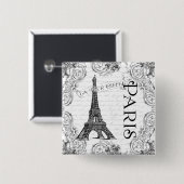 Paris Eiffel Tower and Scroll Vierkante Button 5,1 Cm (Voorkant /achterkant)