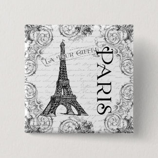 Paris Eiffel Tower and Scroll Vierkante Button 5,1 Cm