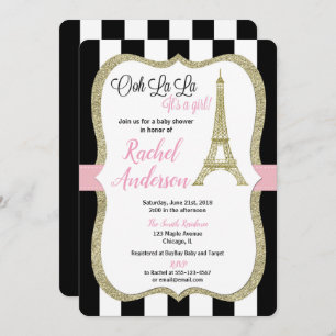 Paris Eiffel Tower baby shower nodigmeisje Kaart