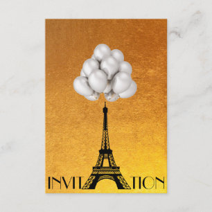 Paris Eiffel Tower Balloons White Gold Kaart