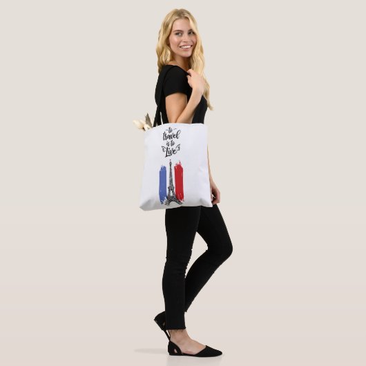 *~* Paris Eiffel Tower Black Outline White Draagtas (Op model)