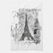 Paris Eiffel Tower Black & White Collage Scene Theedoek (Verticaal)