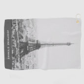  Paris Eiffel Tower Black White Foto naam Golfhanddoek (Horizontaal)