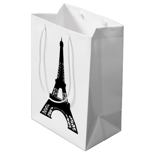 Paris Eiffel Tower Black White Medium Cadeauzakje (Achterkant Gekanteld)