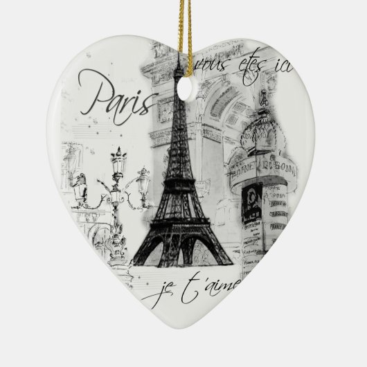 Paris Eiffel Tower Black & White Scene Keramisch Ornament (Rechts)