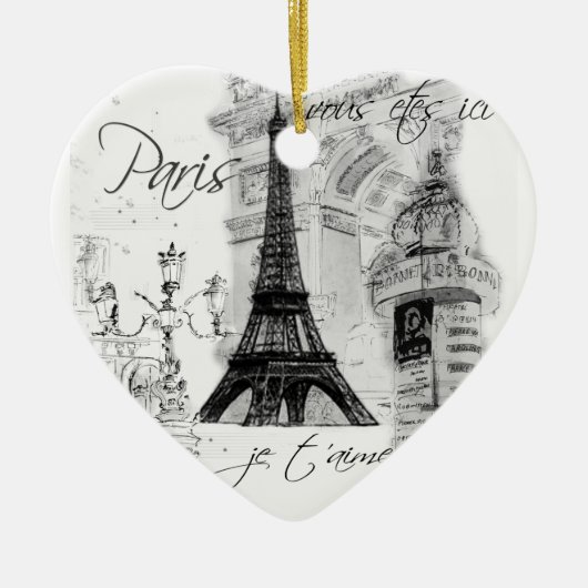 Paris Eiffel Tower Black & White Scene Keramisch Ornament (Voorkant)