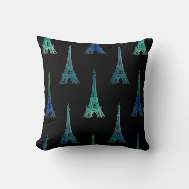 Paris Eiffel Tower Blue Black Sierkussen (Voorkant)