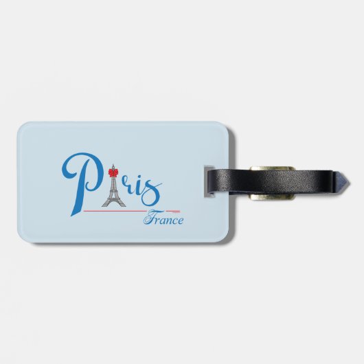 Paris Eiffel Tower Blue Text Red Bow Chic Bagagelabel (Achterkant horizontaal)
