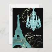 Paris Eiffel Tower bruiloft, behalve de datum Aankondigingskaart (Voorkant / Achterkant)
