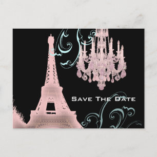 Paris Eiffel Tower bruiloft, behalve de datum Aankondigingskaart