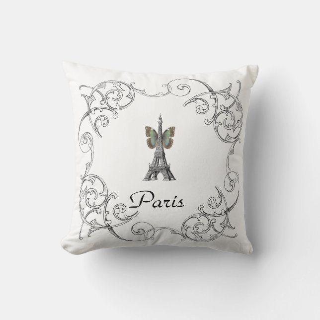 Paris Eiffel Tower Butterfly Pillow Kussen (Voorkant)