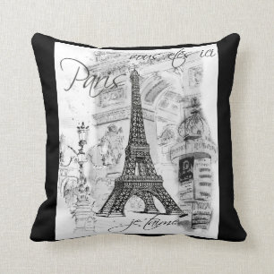 Paris Eiffel Tower Collage Black & White Kussen
