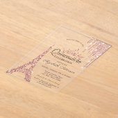 Paris Eiffel Tower, Drip Roos Gold Quinceañera Acryl Uitnodigingen (Laagn)