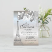 Paris Eiffel Tower, Drives Balloons Quinceañera Kaart (Staand voorkant)