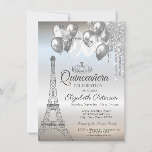 Paris Eiffel Tower, Drives Balloons Quinceañera Kaart (Voorkant)