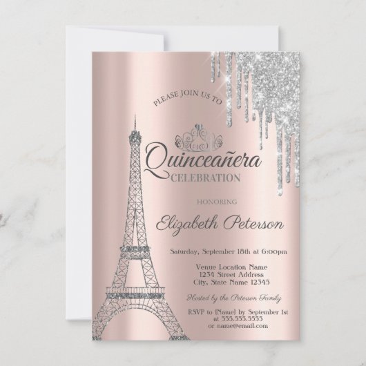 Paris Eiffel Tower, Drives Roos Gold Quinceañera Kaart (Voorkant)