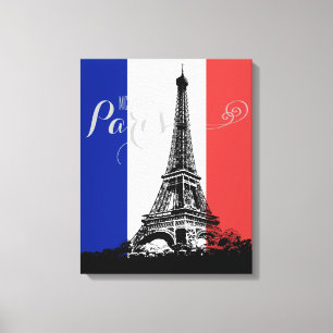 Paris Eiffel Tower France Flag Monogram Canvas Afdruk