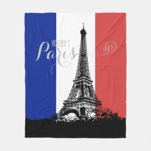 Paris Eiffel Tower France Flag Monogram Fleece Deken