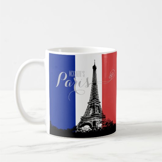 Paris Eiffel Tower France Flag Monogram Koffiemok (Links)