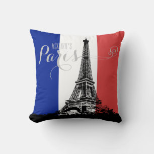 Paris Eiffel Tower France Flag Monogram Kussen