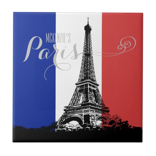 Paris Eiffel Tower France Flag Monogram Tegeltje (Voorkant)