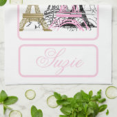 Paris Eiffel Tower France Pink Decor Hand Towel Theedoek (Gevouwen)