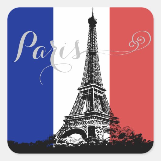 Paris Eiffel Tower Frankrijk Vlag Vierkante Sticker (Voorkant)