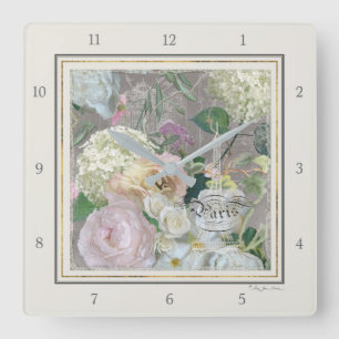 Paris Eiffel Tower French Market Floral Vierkante Klok