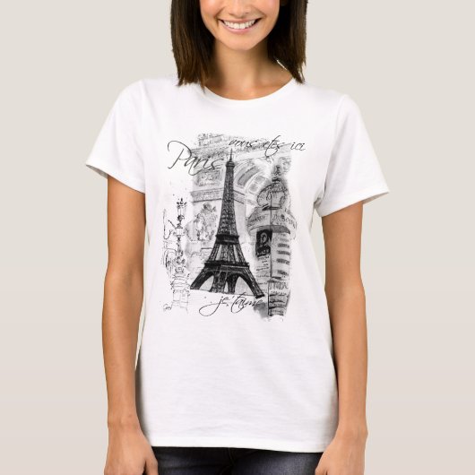 Paris Eiffel Tower French Scene Collage T-shirt (Voorkant)