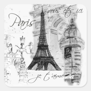 Paris Eiffel Tower French Scene Collage Vierkante Sticker