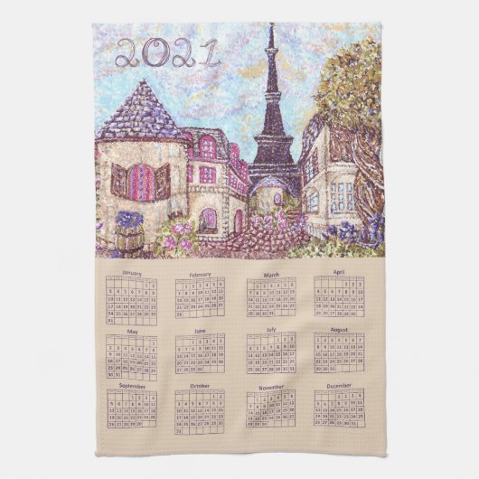 Paris Eiffel Tower Geïnspireerd Pointillism 2021 Theedoek (Verticaal)