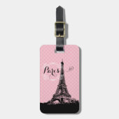 Paris Eiffel Tower Girly Pink Polka Dot Bagagelabel (Voorkant verticaal)