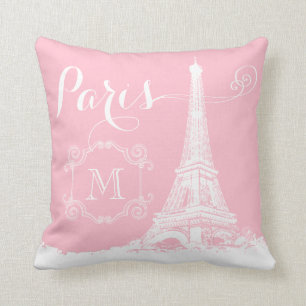 Paris Eiffel Tower Girly Pink White Monogrammed Kussen