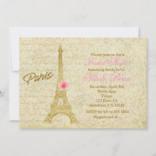 Paris Eiffel Tower Gold & Roze Elegant Invitting Kaart