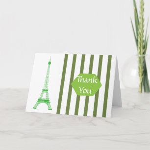 Paris Eiffel Tower Green Stripes Bedankkaart