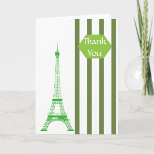 Paris Eiffel Tower Green Stripes Bedankkaart