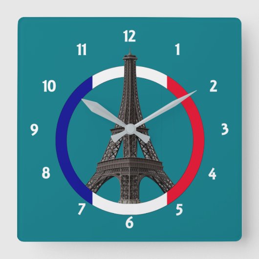 Paris Eiffel Tower in Flag Cirkel Sq Wall Clock Vierkante Klok (Voorkant)