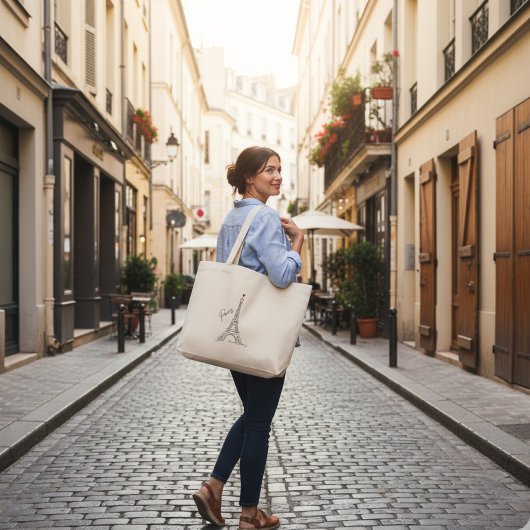 Paris Eiffel Tower Line Art Heart Tote Bag