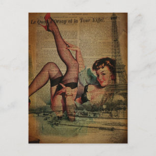 Paris Eiffel Tower lingerie retro fashionista Briefkaart