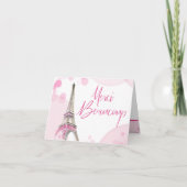 Paris Eiffel Tower Merci Beaucoup Pink White Bedankkaart (Voorkant)