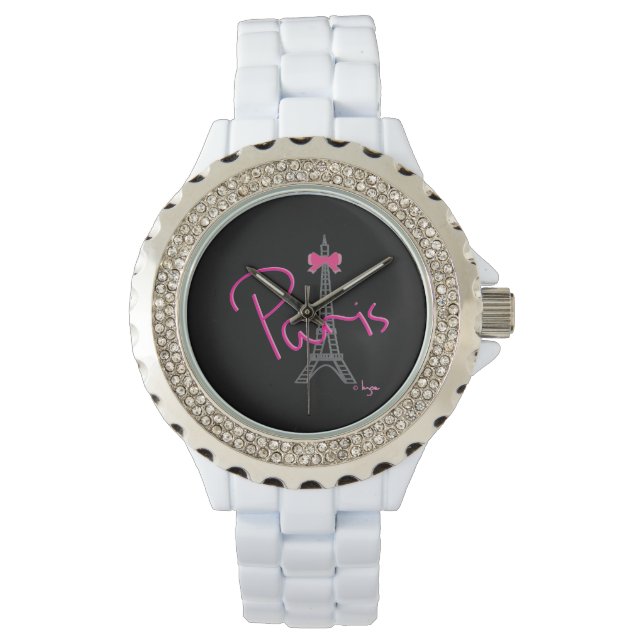 Paris Eiffel+tower met roze boog Horloge (Voorkant)