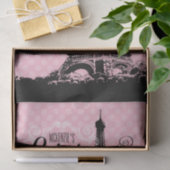 Paris Eiffel Tower Monogramme Name Pink Polka Dot Tissuepapier (Geschenk)