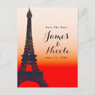 Paris Eiffel Tower Oranje Sunset Save the Date Aankondigingskaart