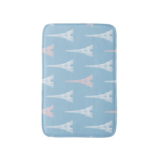Paris Eiffel Tower Pink Blue Bath Rug Badmat (Voorkant Verticaal)