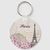 Paris Eiffel Tower  Pink Flowers Sleutelhanger (Achterkant)